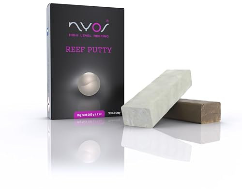 NYOS® Reef Putty® - Flexibler Korallenkleber für Aquarien 200g, sicherer Zweikomponenten-Kleber, unter und über Wasser anwendbar, Stone Grey