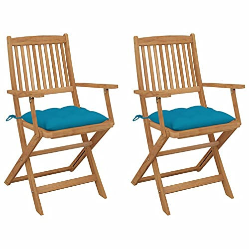 ShGaxin Klappbare Gartenstühle 2 STK. mit Kissen, Gartenmöbel, Balkonstühle, Essstühle, Hochlehner, Balkonmöbel, Bistrostuhl, Balkonset, Garten Stühle, Armlehnenstuhl, Massivholz Akazie