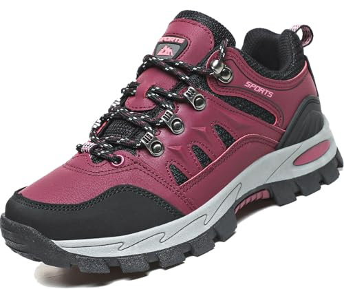 VTASQ Scarpe da Trekking Uomo Scarpe Montagna Antiscivolo Scarpe Escursionismo Ammortizzate Traspiranti Uomo Scarpe Ginnastica Camminata Stringate Rosso Rosa 36EU