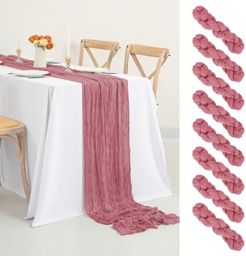 8 Stück Käsetuch Tischläufer Staubige Rose,90 x 300 cm Rustikaler Gaze Stoff Boho Seihtuch-Tischläufer lang Cheesecloth Tischläufer Hochzeit Tischdecke für Hochzeit, Party, Bankett Dekoration