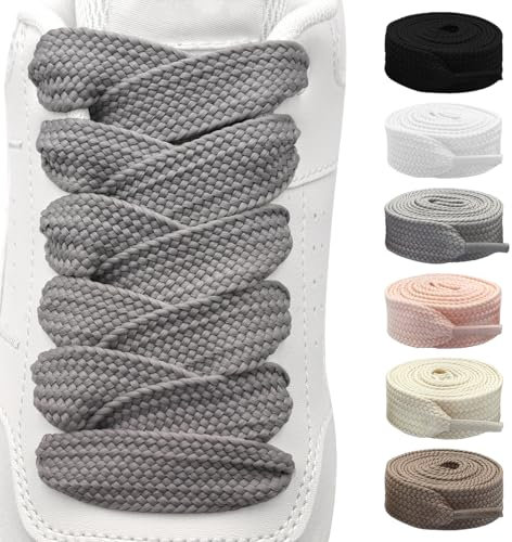 Shecret 2 Paar 20mm Breite Flach Schnürsenkel, Flache Dicke Breite Schnürsenkel, Reißfeste Ersatz Schnürsenkel aus Polyester für Sportschuhe, Trainer, Freizeitschuhe (Grau, 100 cm - 2 Paar)