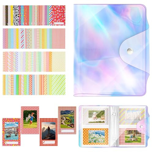 flintronic Klein Fotoalbum für 3 Zoll Film, 64 Taschen Mini PVC Einsteckalbum, mit 80 Blätter Film Aufkleber, für Fuji Instax Mini, Polaroid Instax Mini