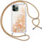 Vauki Handykette für iPhone 11 Pro Hülle mit Band, Silikon Durchsichtig Transparent Flüssig Glitzer mit Kette Kordel Treibsand Necklace TPU Schutzhülle Case für iPhone 11 Pro, Gold