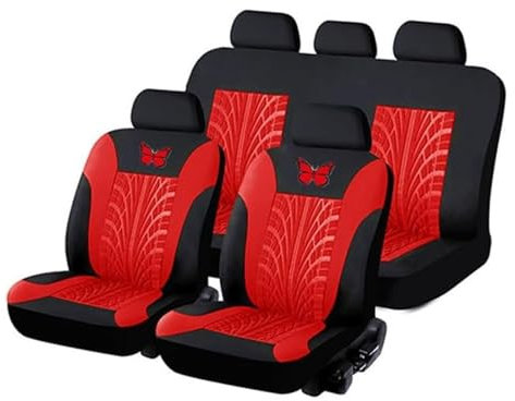 MaKeMoney 9 Stück Auto Sitzbezüge Sets FüR Nissan Micra K12 2003-2010, Leder Autositzbezüge Rutschfester Atmungsaktiv Innenraum Zubehör, B/Red