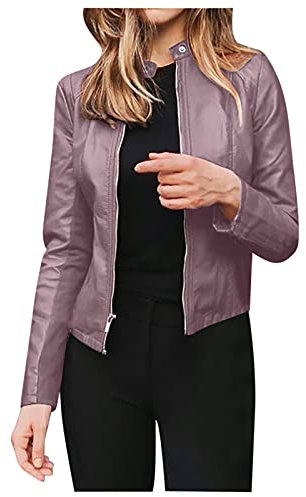 Battnot Damen Lederjacke Damen Kurz Jacke Reverskragen Übergangsjacke aus Kunstleder mit Reißverschluss für Herbst Slim Fit Mantel Casual Bomberjacke Damen Lederjacke Damen Kurz Jacke