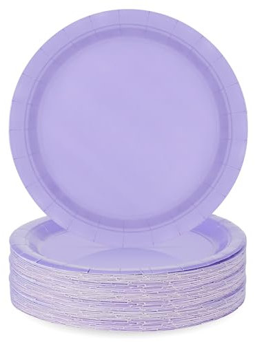 PARTY GO 100 Pcs 9 Paper Plates for Dinner and Dessert, Disposable Plates Party Supplies Pack for Graduation Holiday Wedding Birthday Party Baby Shower Decorations, Purple