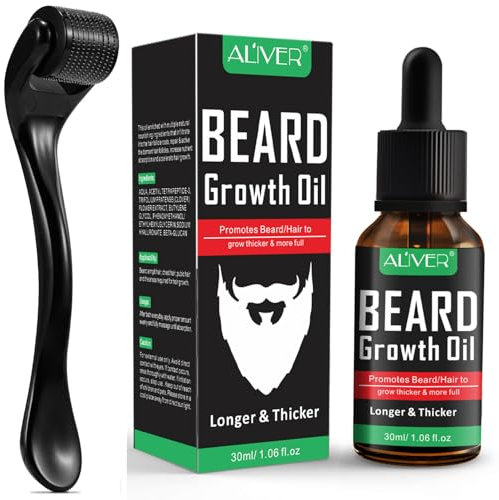 Bartwachstum-Set, Bartroller für Bartwachstum Haarwachstum für Männer, 100% natürliche Inhaltsstoffe, Bartöl-Serum, stimuliert Bart, Schnurrbart und Haarwachstum, Bartwuchs Kit für Männer Vater