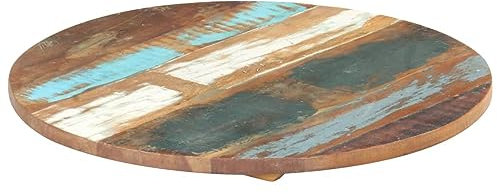 Tidyard Dessus de Table Rond 40 cm 25-27 mm Bois de récupération Solide, Plateau de Table de Remplacement pour Table à Manger, Bureau, Table de Bar, Table Basse, Table de Bistrot