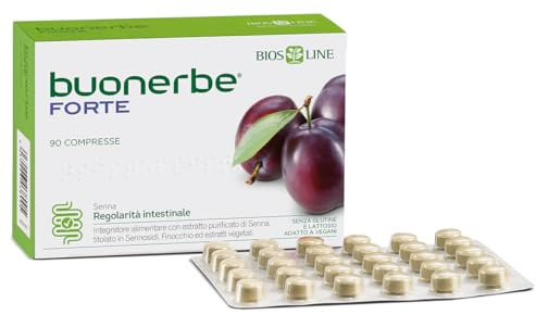 BIOS LINE Buonerbe Forte Compresse, Integratore Alimentare, Favorisce la Regolarità Intestinale e Risveglia Intestino Pigro, Senza Glutine e Adatto a Vegani (90 unità (Confezione da 1))