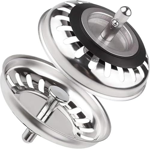 2 Pack Sink Plug strainer, Stainless Steel Sink Plug Replacement, Dual Functional Kitchen Sink Strainer plug for Food Waste/Hair Catcher, UK Sinks Hole Diameter 83mm