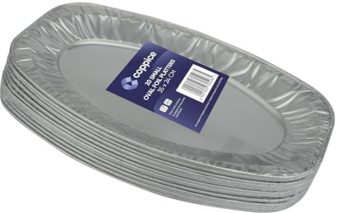 Coppice Oval Aluminium Foil Platters for Parties, Buffets & Entertaining | 35cm x 24cm | Food Safe | 20 Pk (Small)