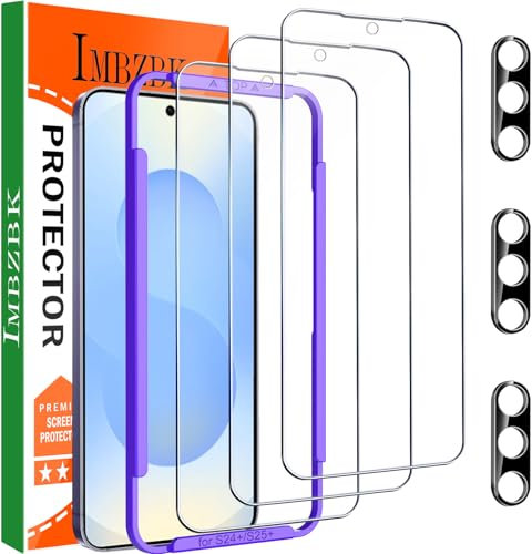 IMBZBK 3 Piezas Protector Pantalla para Samsung Galaxy S25 Plus / S25+ Cristal Templado con 3 Piezas Protector Camara Accesorios, Desbloqueo por Huella Dactilar, Funda de Compatibles