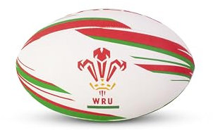 Wales Rugby Officially Licensed Ball - Durable Synthetic Rubber, Red, Green & White Rugby Ball - Licensed Size 5 Rugby Ball with Pebbled Surface, Latex Bladder