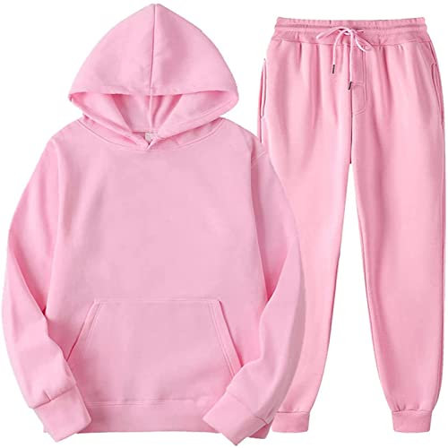 Ensemble Sport Jogging Femme Survetement Femme avec Poches Cordon de Serrage VêTements d'hiver à Capuche DéTente Chic Ensemble 02-Rose L