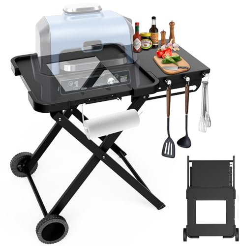 Pariplus Supporto per griglia per forno per pizza Ninja Woodfire OG700/OG800/OG900, Pro XL e OO101, portatile, pieghevole, con ruote e ripiano laterale, compatibile con piastra Blackstone da 43,2 cm