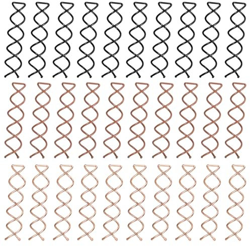 30 Pcs Spiral Hair Pins, 3 Colors Spin Pins Twist Hair Pins Alloy Spiral Bobby Pins Corkscrew Hair Pins Bun Twist Spiral Hair Pins with Non-scratch Rounded Tips for Women