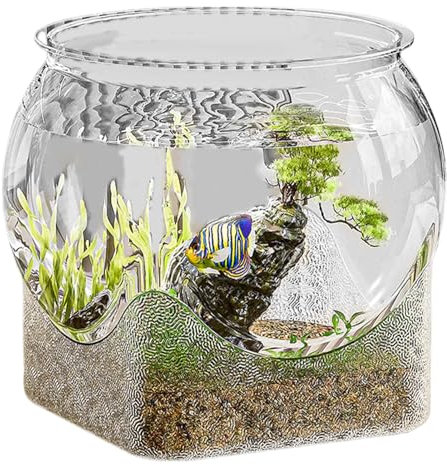 Round Fish Bowl, Clear Aquarium Fish Tank, Small Fish Bowl Vase, Compact Desktop Fish Tank, Desktop Aquarium for Goldfishs Betta Fish Turtle, Indoor Gardening