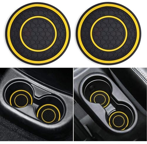 Car Cup Holder Coaster, 2.75 Inch Anti-Slip Shockproof Plastic Insulation Cup Mats Car Coasters Cup Holder Insert Universal Car Accessories Interior for Most Cars, SUV, Truck (Yellow,2)