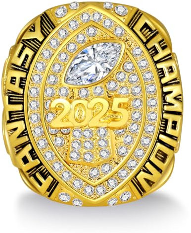 Wonsunte 2025 Fantasy Football Champion Ring Schwerer FFL-Meisterschaftsring Mit Holz Vitrine Rugby-Gewinner-Souvenirgeschenk Für Familie Freunde Alumni-Fans,13#