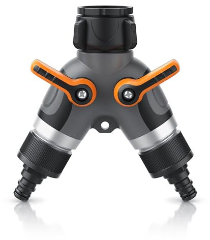 Brandson - 2 Wege Verteiler Wasserhahn - Wasserverteiler 3/4 Zoll - Schlauchverteiler Gartenbewässerung - gehärteter Kunststoff - verstärkte Metallgewinden - Wasserschlauch Gartenschlauch