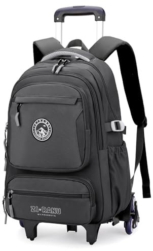 Tanou Rucksack mit Rollen für Jungen Herren, 30L Schulrucksack Teenager mit 6 Räder, Wasserdichter Schulranzen Trolley Lässiger Daypack für Sekundarschule und Gymnasium, Grau