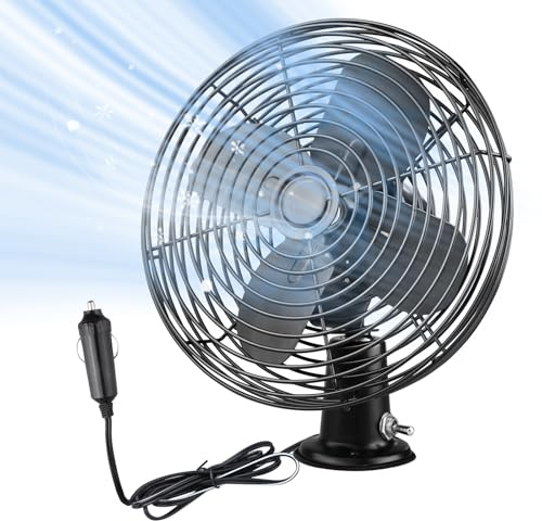 12V 8 Heavy Duty Car Fan with 2 Speed Switch, Metal Cooling Fan for RV, Car, Truck, Camper (Black)