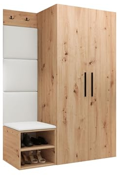 Mirjan24 Garderoben-Set Mapreni IV, Schuhschrank + Kleiderhakenbrett + Kleiderschrank Gepolstertes Paneel/Wandpaneel Kleiderhaken Flurgarderobe Wandgarderobe (Artisan Eiche, Soft 017)