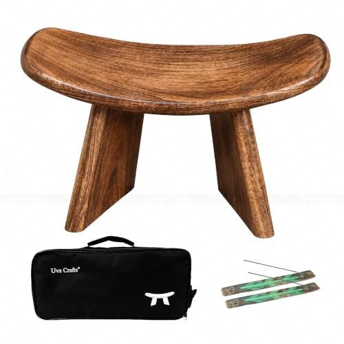 Uvz Crafts Handmade Wooden Meditation Bench – Foldable Curved Kneeling Seat for Yoga, Zazen & Floor Sitting, Ergonomic Tall Design, 20cm