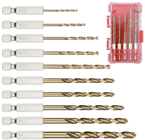 Forets Métal M35 Cobalt 10 pcs (1.5–6 mm), Queue Hexagonale 6,35 mm – Forets Hélicoïdaux HSS pour Acier, Inox, Fonte, Aluminium, Cuivre – compatibles avec visseuses et perceuses sans fil