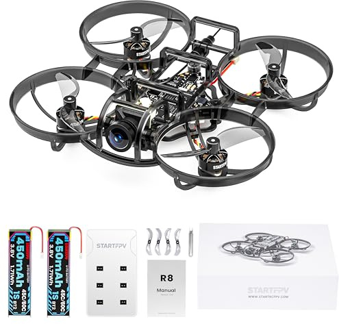 R8 ELRS Tiny Whoop Quadcoptère, Ultralight 1S 80mm Micro Drone FPV BNF avec 2 Batteries, 12 Minutes de Vol pour FPV Freestyle Racing en Intérieur, Matrix G4 5EN1 FC, FOV 160°, Moteur Brushless 0802