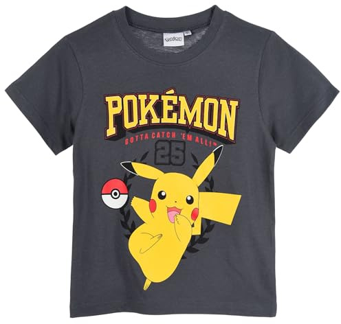 Pokemon T-Shirt Jungen Mädchen Pikachu Poke Shirt (DE/NL/SE/PL, Numerisch, 104, Regular, Dunkelgrau)