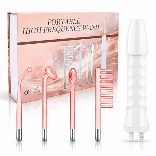 High Frequency Wand, Yofuly Professional Portable Red High Frequency Facial Skin Tightening Machine with 4 Argon Tubes for Hair Regrowth/Acne,Wrinkle Removal/Skin Tightening