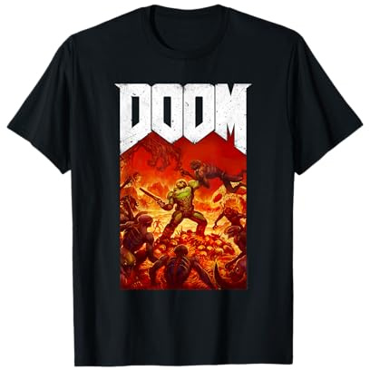 Doom Full Color Retro Cover Art with Logo Vintage Video Game T-Shirt
