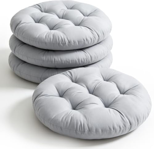 Qnbonrich 4er Set Stuhlkissen Rund 40cm, Bequemes Sitzkissen Gefüllte Sitzkissen, Runden Bodenkissen Stuhlauflage, für Indoor, Outdoor, Küche, Wohnzimmer, Studierzimmer, Garten, Esszimmer (Hellgrau)