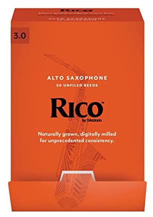 D’Addario Woodwinds - Rico Alto Sax Reeds - Reeds for Alto Saxophone - Alto Saxophone Reeds Crafted for Beginners, Students, Educators - Strength 3.0, 50-Pack