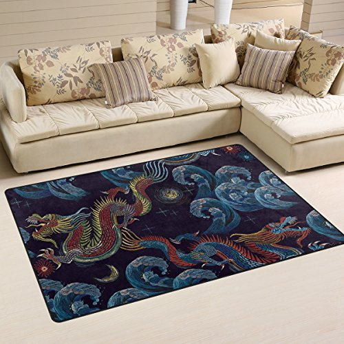 yibaihe, leicht, Bedruckt mit Deko-Teppich, Teppich, modern und Meer Wellen Muster, die Drachen wasserabweisend stoßfest. Für Wohn- und Schlafzimmer 80 x 51 cm