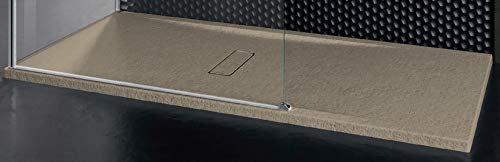 Novellini Duschtasse Custom Touch Ultraflach, Größe 120 x 70 cm, Dicke 3,5 cm, Erdmethacrylat, Bodendraht, formbar, Steinoptik, inklusive Ablaufgarnitur und Abflussabdeckung