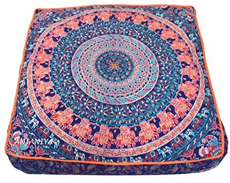 ANJANIYA Yoga, Meditation, groß, quadratisch, für den Außenbereich, Boden, Sitzkissen, Überwurf, Hippie, dekorativer Boho, indischer Ottoman, Mandala-Muster, Multi Mandala-2, 88 x 88 cm, 1 Stück