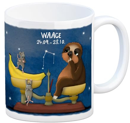 trendaffe Kaffeebecher mit Faultier Sternzeichen Waage Motiv