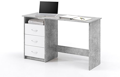 AVANTI TRENDSTORE - Adria - Scrivania con 3 cassetti bianchi ed 1 vano aperto, in legno laminato, disponibile in 2 diversi colori (Grigio)