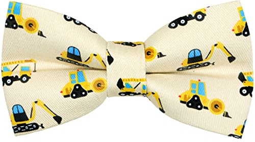 OCIA Cute Pattern Pre-tied Bow Tie Adjustable Bowties for Adult & Children Yellow Black Blue (Construction Vehicle)