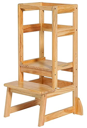 SDADI Mother's Helper Höhenverstellbarer Tritthocker, Sicherheitszähler, Lernturm für Kleinkinder, für Küche und Bad, Natur