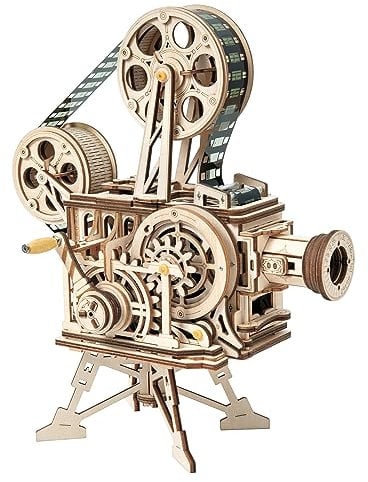ROKR Vitascope Holzpuzzle, Mechanische Modellbausätze, Technischer Modellbausatz, Hand-Generator Klassischer Filmprojektor für Erwachsene und Jugendliche