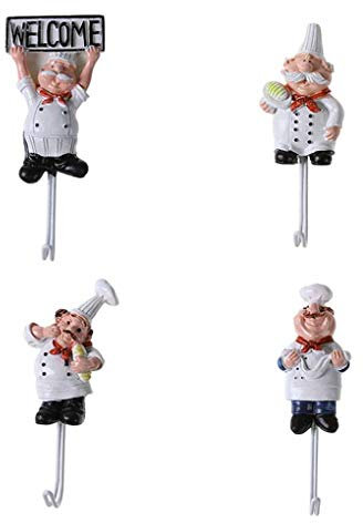 heacker 4pcs Chef Cartone Animato in Acciaio Inossidabile Importante Abbigliamento Appendiabiti Cappello Gancio da Cucina in Acciaio Inossidabile Bagno Asciugamano Ganci