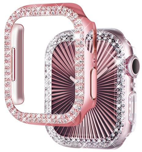 Newways, confezione da 2 custodie luccicanti compatibili con Apple Watch 38 mm, 40 mm, 42 mm, 44 mm, bumper di protezione per iWatch Serie 5, 4, 3, 2 1 For 44mm Only Rosa/trasparente.