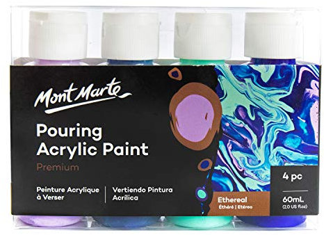 Mont Marte Pouring Set Ethereal – 4 Stück x 60ml – Acryl Pouring – Premium Acrylfarben mit Pouring Medium vorgemischt