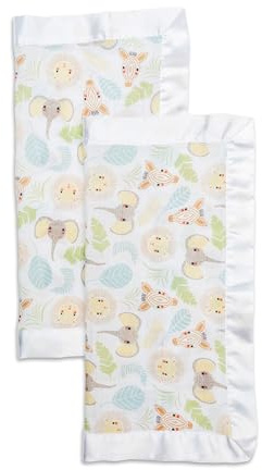 Lulujo Baby Security Lovey Blankets| Unisex Softest Breathable Cotton Muslin Security Blanket with Silky Satin Trim| Neutral Comforting Blanket for Girls & Boys | 16in by 16 in| Jungle Safari