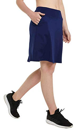 Westkun Damen Sportrock Damen mit Hose Sommersport Hoher Taille Hosenrock Skort Knielang für Laufen Tennis Golf Dunkelblau L
