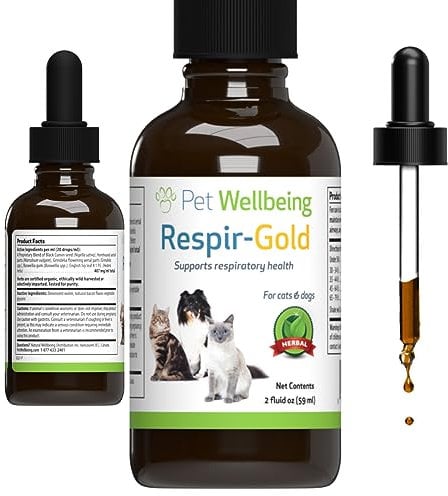 Pet Wellbeing Respir-Gold for Dogs - Supports Healthy Breathing, Open Airways, Respiratory Support, Black Cumin, Horehound, Grindelia - Veterinarian-Formulated Herbal Supplement 2 oz (59 ml)