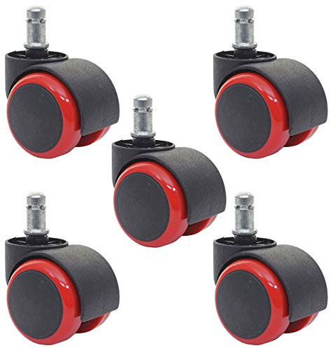 5er-Set Hartbodenrollen HWC-H86, Bürostuhl-Rollen Stuhlrollen, 150kg belastbar Ø 11mm - rot